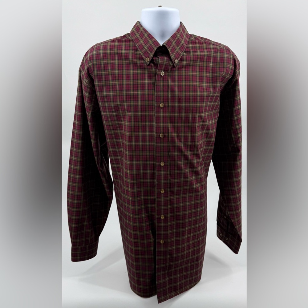 LL Bean Maroon Plaid Button Up Shirt Wrinkle Resistant L/S 218574 Mens XL Tall